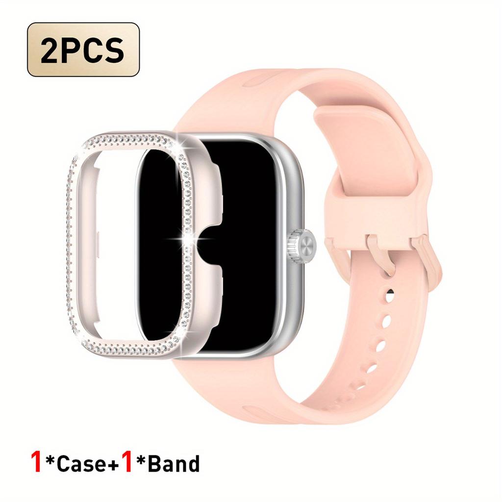 2pcs Set For Redmi Watch 5/6 Sport Band Crystal Hollow Protective Case Classic Business Breathable Solid Color Strap