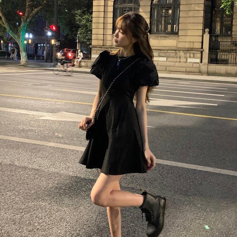 Buy 21 Summer Backless Gothic Black Dress Women Short Sleeve Elegant Y2k Mini Dress Female French Vintage One Piece Dress Korean At Affordable Prices Free Shipping Real Reviews With Photos Joom