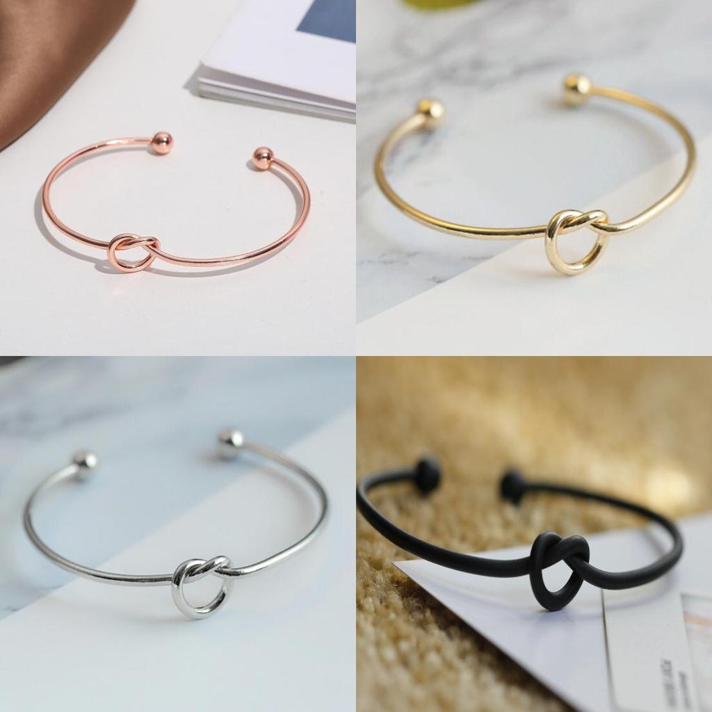 Minimalist 2mm Thin Titanium Steel Love Heart Knot Bangle Chic Knot Cuff Bracelet