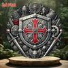 Vintage Metal Wall Art Knight Cross Decor 8x8 Inches Retro Medieval Tin Sign for Home Man Cave Bar