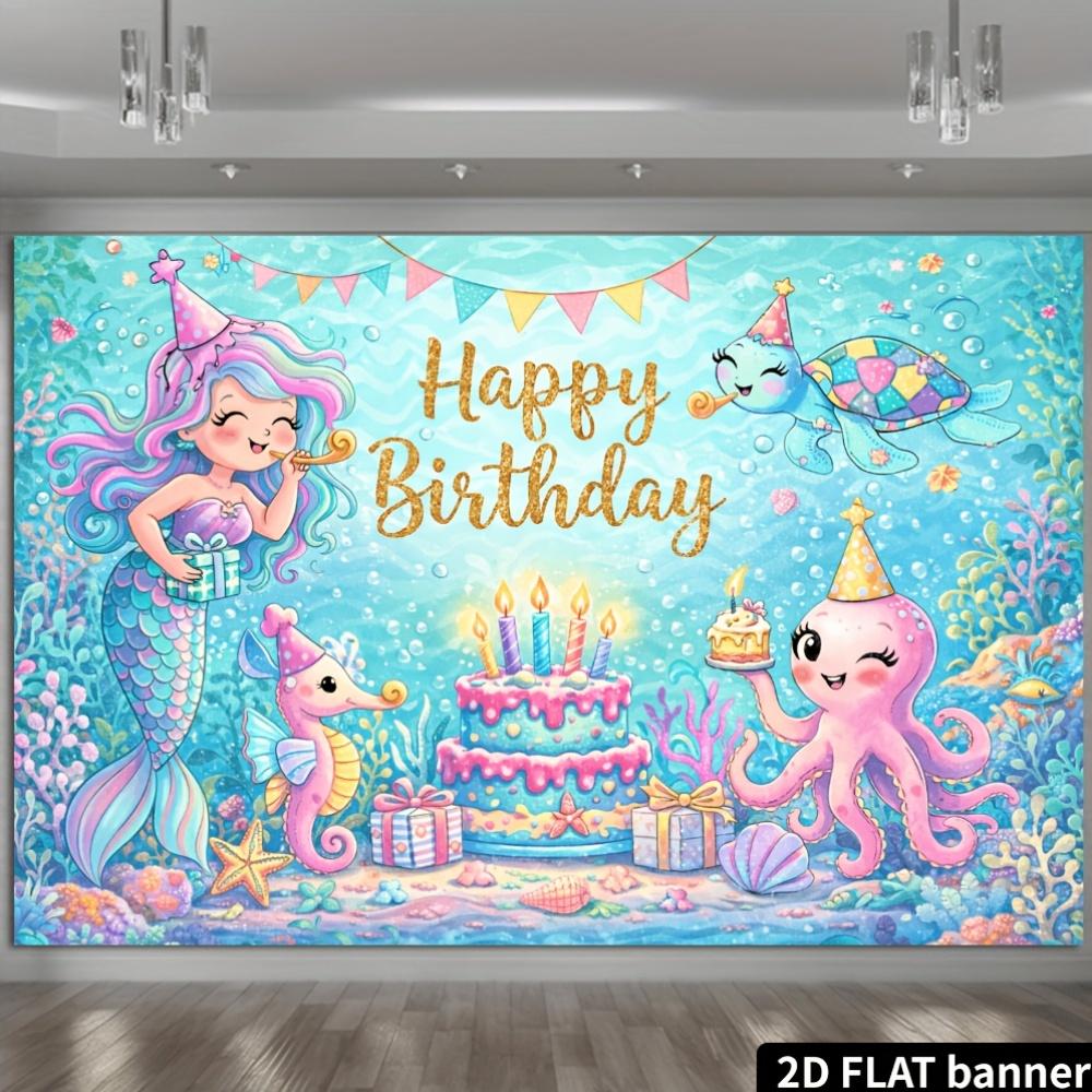 2D planar seabed-themed birthday party banner background - Mermaid birthday theme