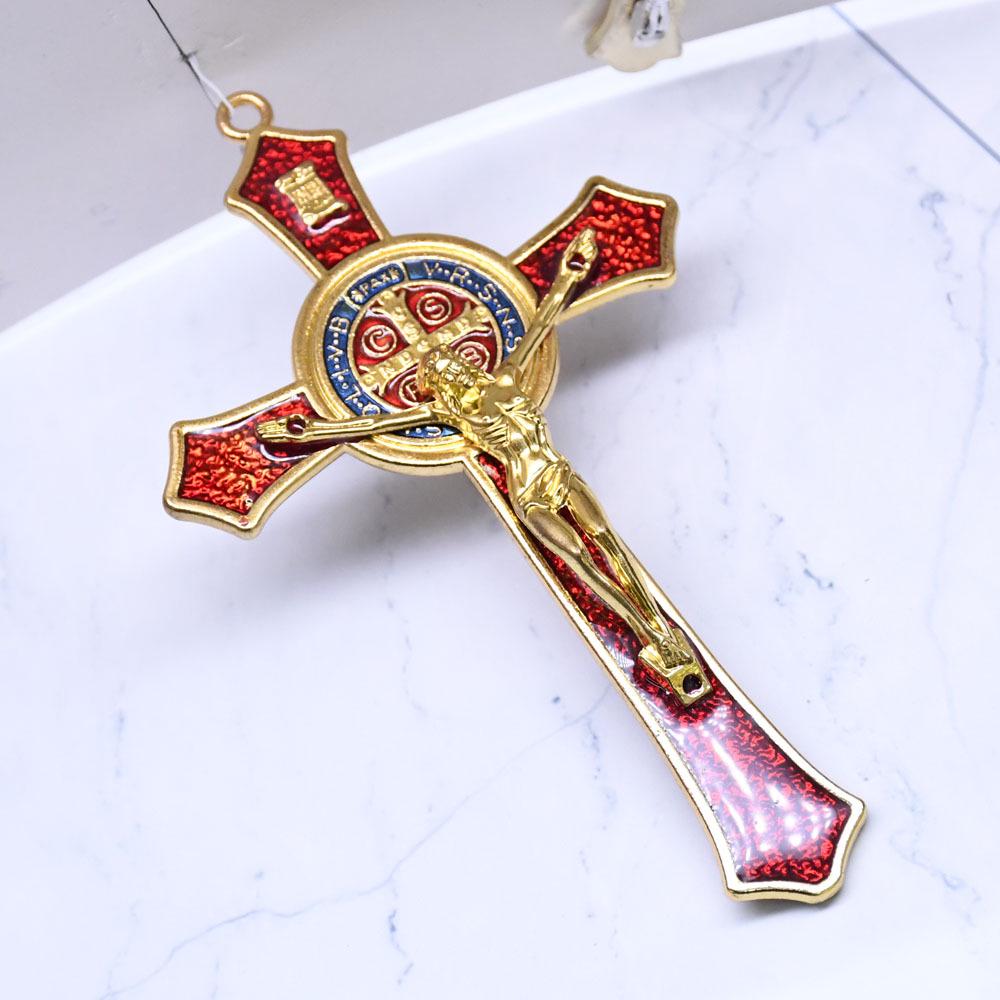 12*7cm Goldenes St. Benedikt Kreuz Jesus Christus Anhänger Religion Beten Dekoration Zubehör