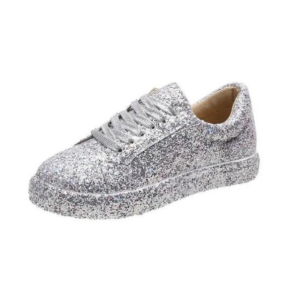 Neue Damen Casual Sneaker Mode Pailletten Schnür-Plateau Vulkanisierte Schuhe für Damen Outdoor Langlebige Flats Damen Laufschuhe