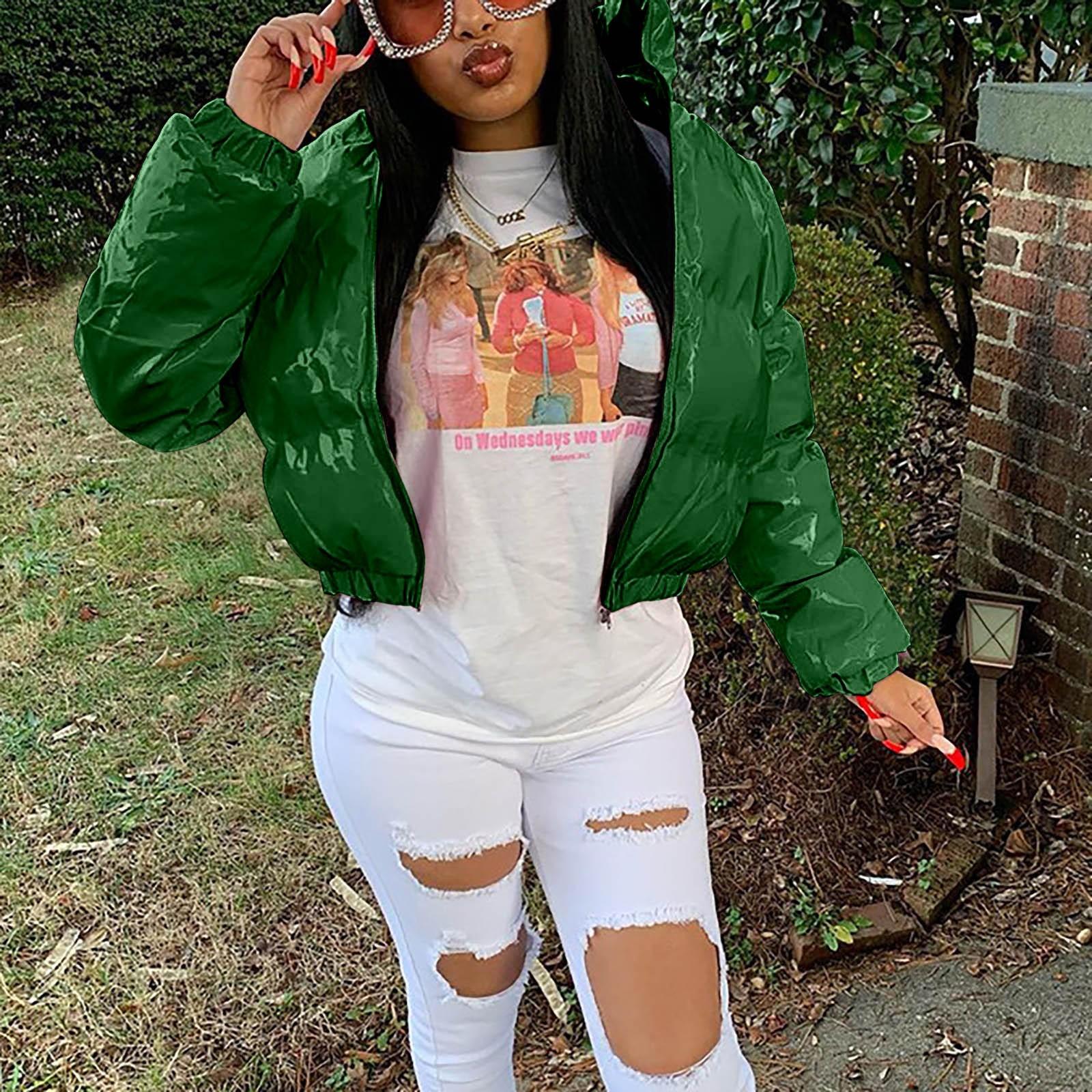 

Женская и зимняя однотонная зеркальная молния из искусственной кожи с воротником-стойкой и однотонным зеркальным узором L