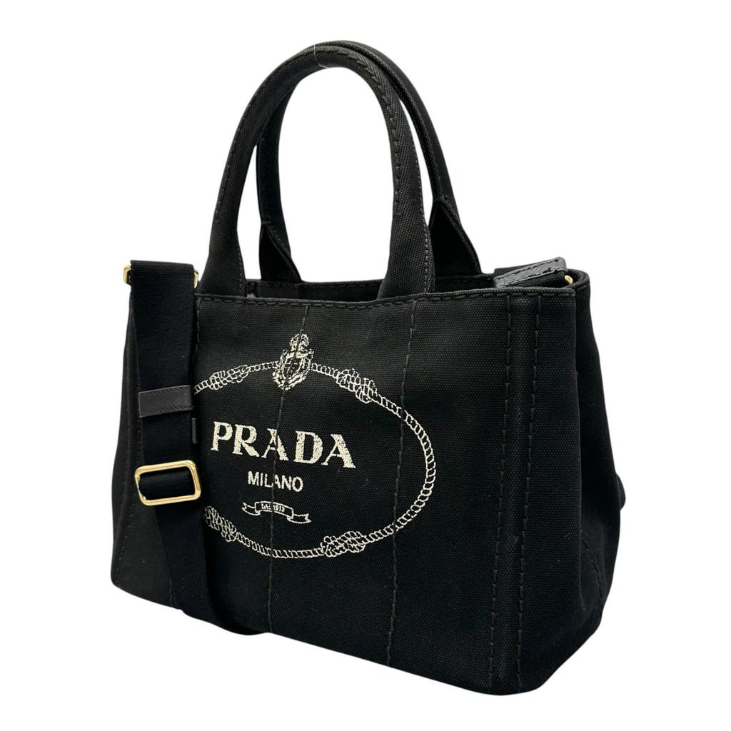 PRADA Canapa Handbag black Women 2-way triangle logo used