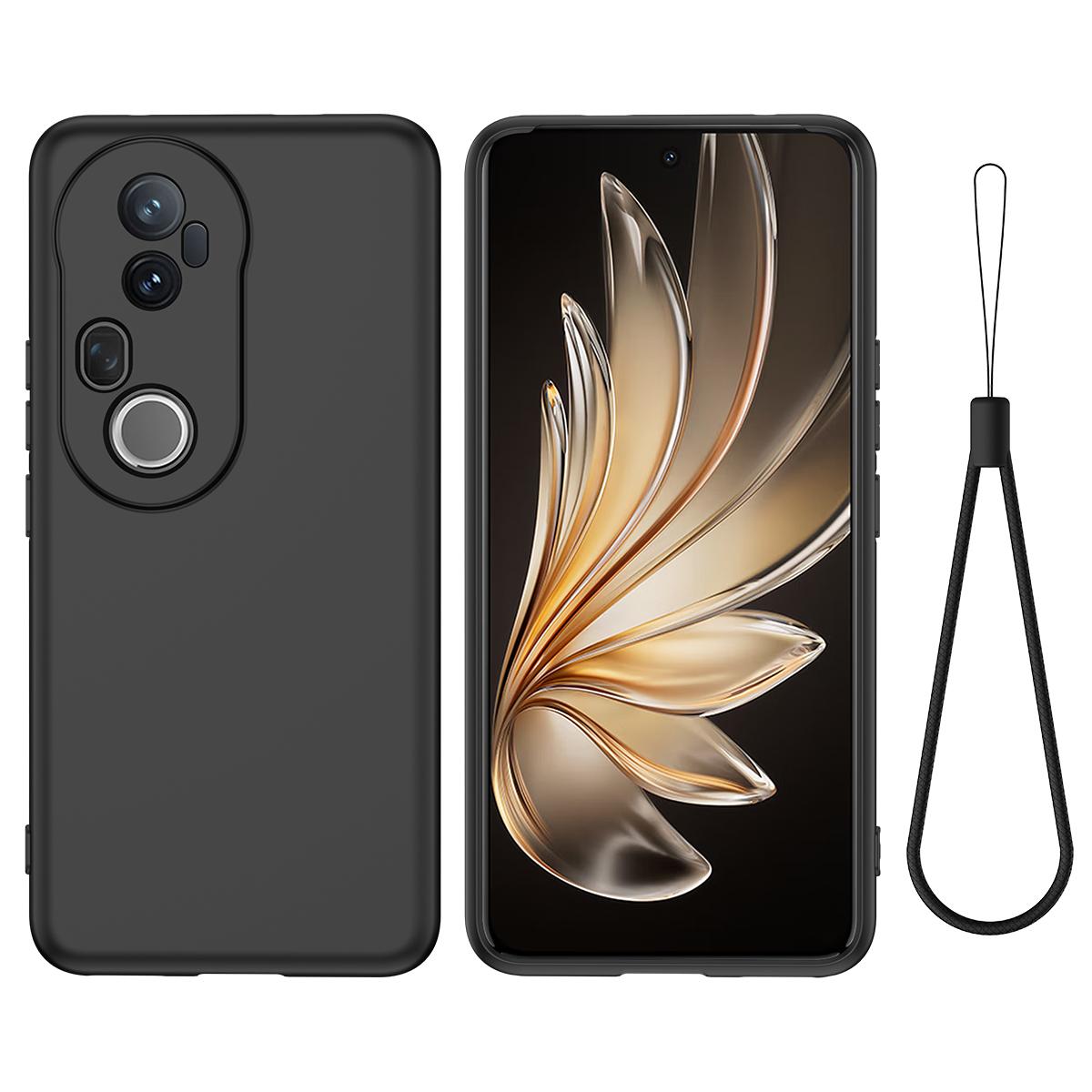 

For vivo S20 Pro 5G/vivo T4 Ultra 5G Liquid Silicone Case Phone Back Cover with Hand Strap Black