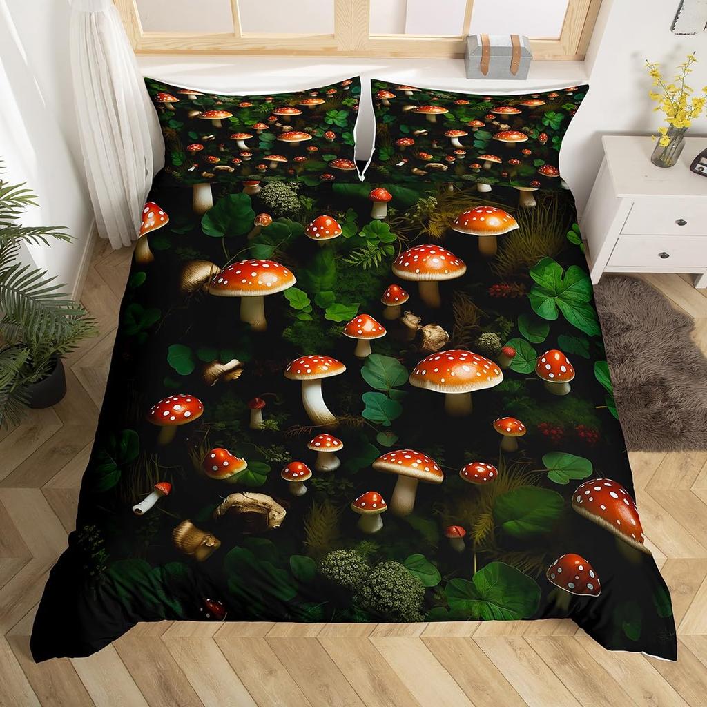 Pilz Bettbezug Bunt Niedlich Cartoon Bettwäsche Set Einzelbett Doppelbett King für Teenager Jungen Mädchen Kinder Kawaii Botanische Pflanze Steppdeckenbezug