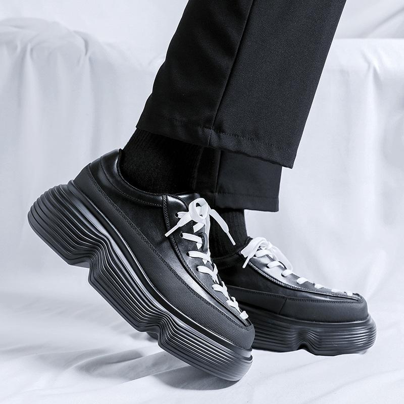Korean style men fashion platform shoes lace-up oxfords shoe quare toe original leather sneakers designer trendy footwear