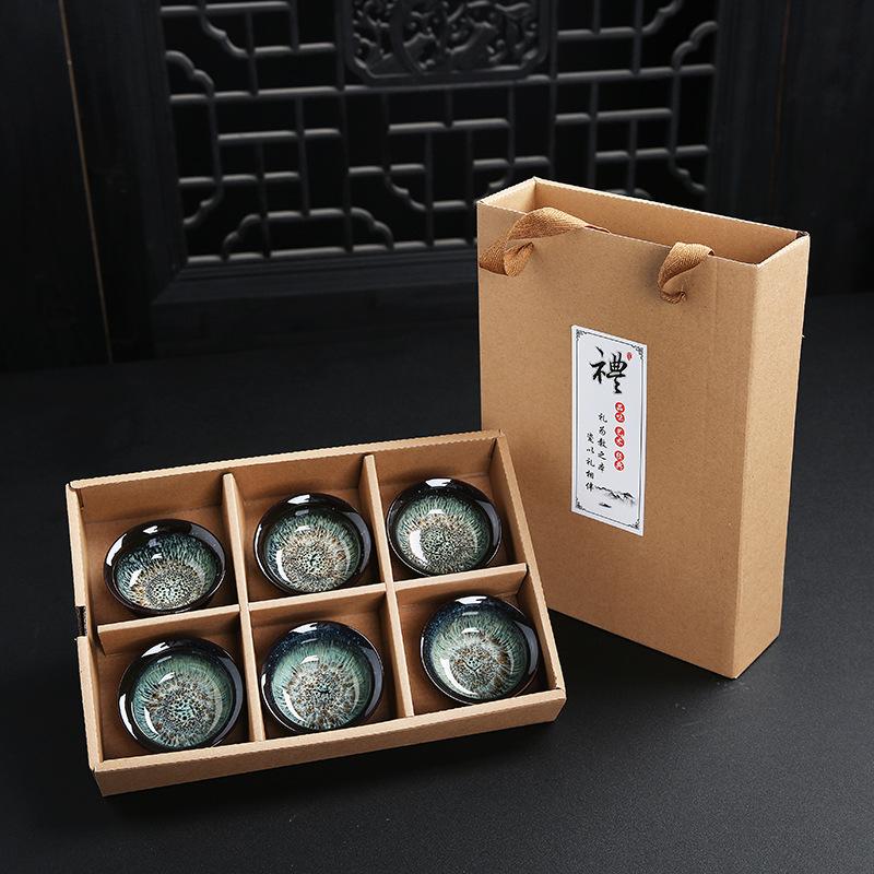 Ceramic Blue and Douli Set White Porcelain Hand-painted Household Kung Fu Tasting Bowl Tea Cup Kiln Ch