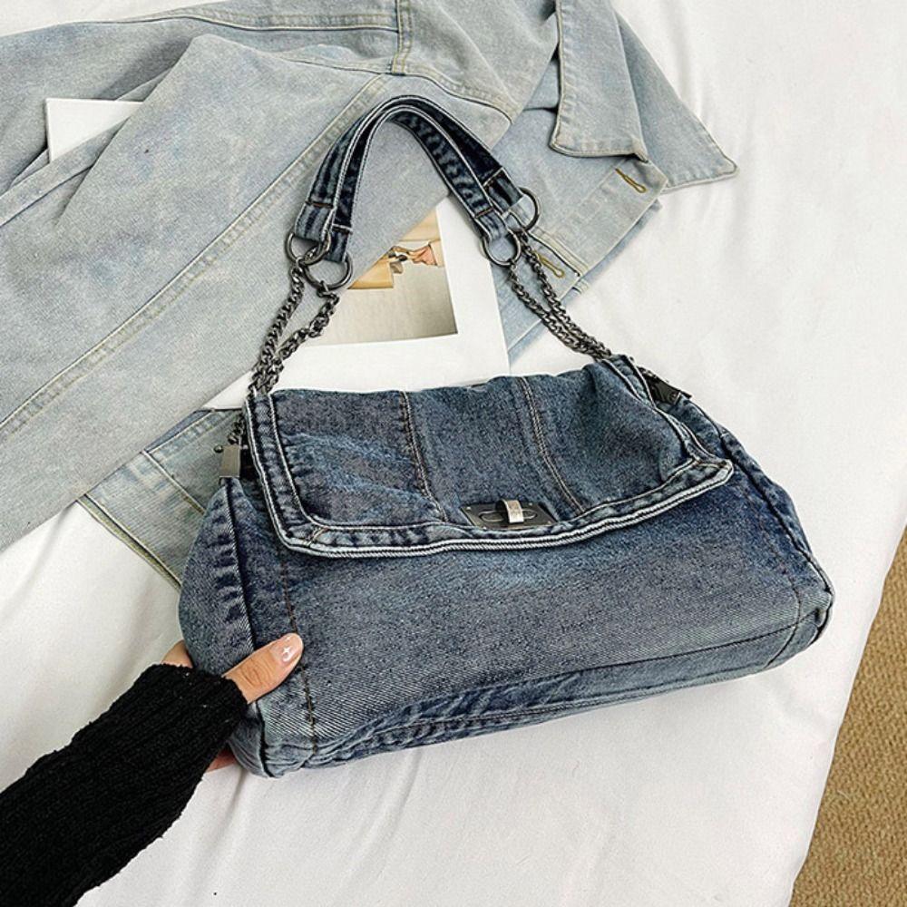 Street Style Denim Canvas Bag Shoulder Bag Solid Crossbody Bag Casual Vintage Handbag  Streetwear