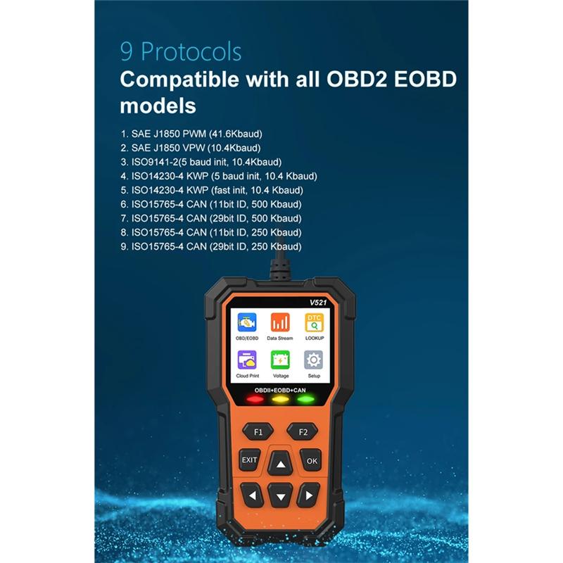 Engine Fault Code Reader For Vehicles- V521 Car Scanner Automotive OBD2/EOBD Fault Diagnostic Tool For Cars