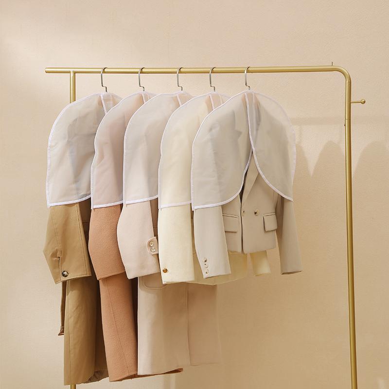 5Pcs Semi-Package Clothes Dust Cover Waterproof Transparent Suit Coat Storage Bag Short Wardrobe Hanging Clothes Cover