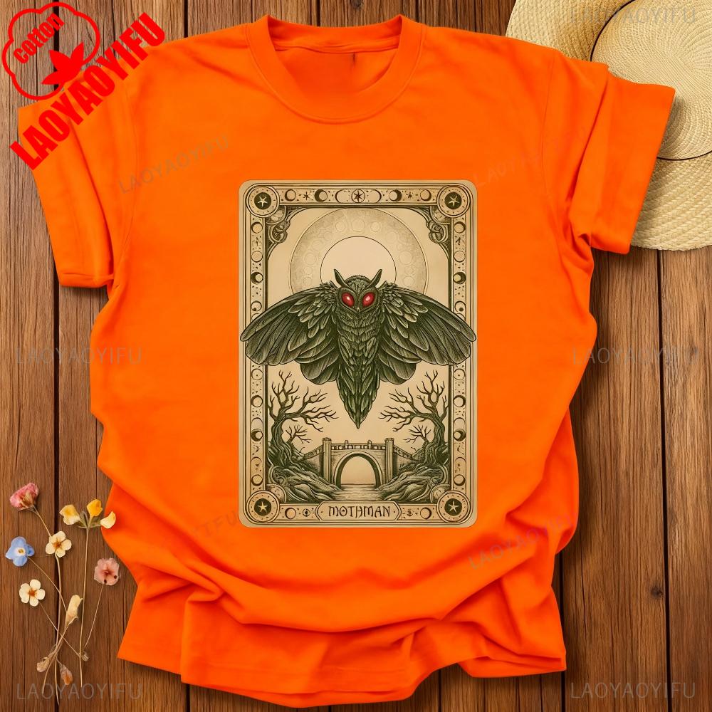 Футболка с Таро Человека-моли Графическая футболка с криптидом Мифическое существо Паранормальная одежда Оккультная мода Мужская повседневная хлопковая футболка S