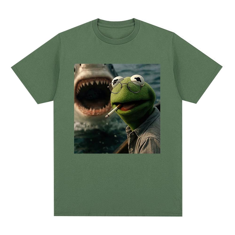 Dark Humor Frog Shark Graphic Funny Meme Tshirt Women Clothing Fashion Tshirts Cotton Casual Short Sleeve T Shirts Streetwear