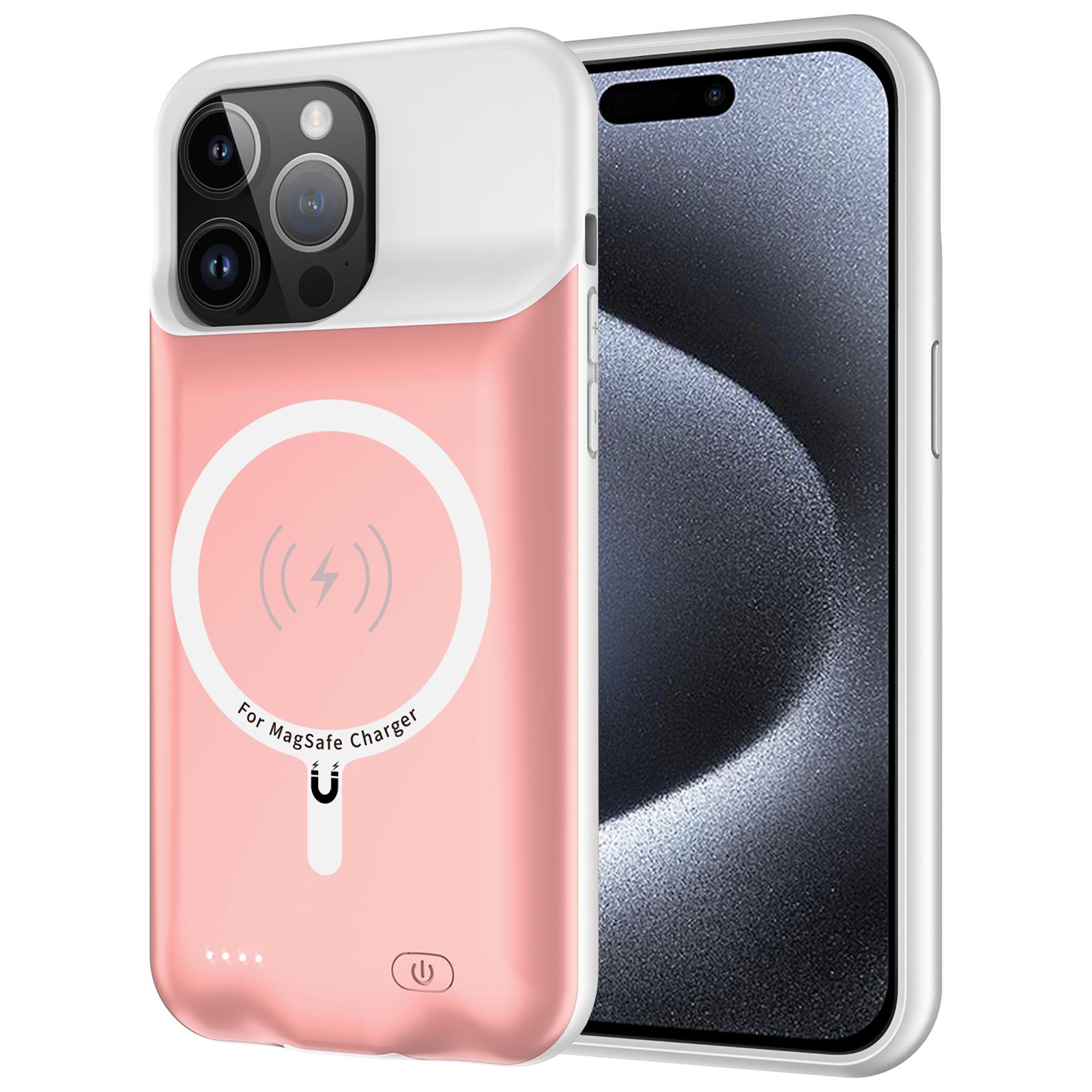 

G98S Battery Case for iPhone 15 Pro Max,8500mAh Power Bank Portable Charging Phone Case Compatible with Magsafe Pink