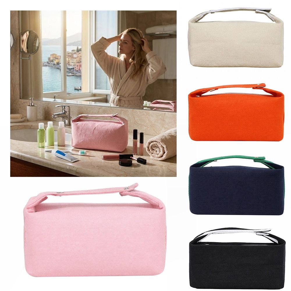 Modische Kosmetiktasche mit großem Fassungsvermögen Tragbare Hand-Kulturbeutel Leinwand Make-up-Organizer Reise