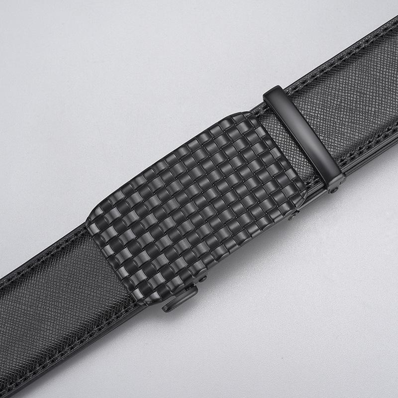 Men'S Belt Hot Two-Layer Cowhide Plaid Automatic Buckle Leather Belt