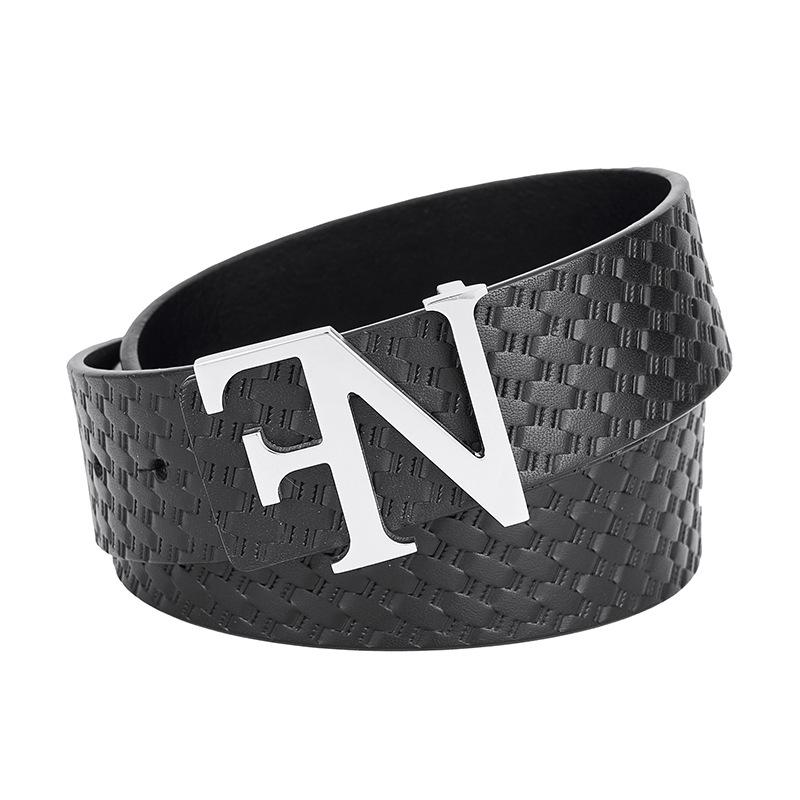 New High End Stainless Steel Letter Belt Genuine Leather Men's Braided Head Layer Cowhide Business Pants Belt Hanging Buckle