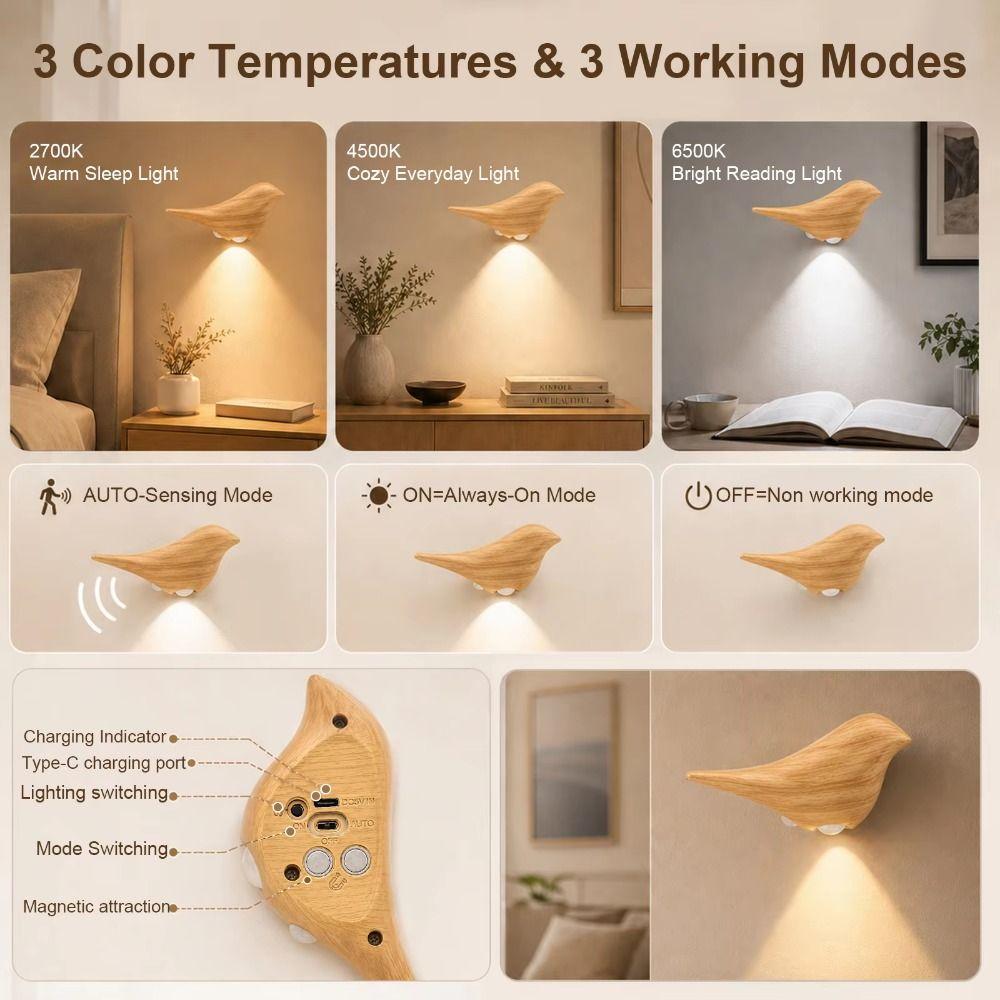 Warm Glow Magnetic Wall Lamp Waterproof Bird Shaped Decorative Lamp LED Bird Sconce  Kids Room