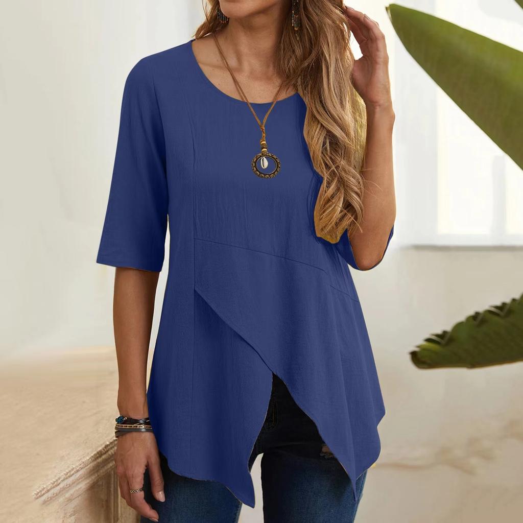 Frühling Sommer Herbst Pullover Rundhals Slim Halbarm Baumwolle Leinen T-Shirt