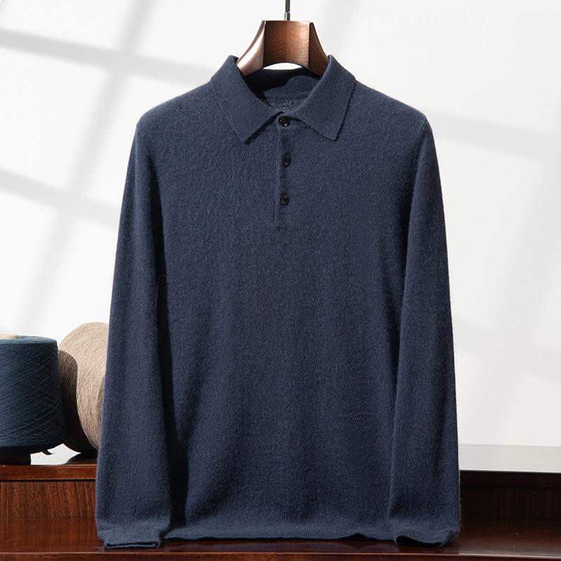 Men's Cashmere Polo Collar Sweater - Loose Fit, Long Sleeve Knitwear for Autumn & Winter