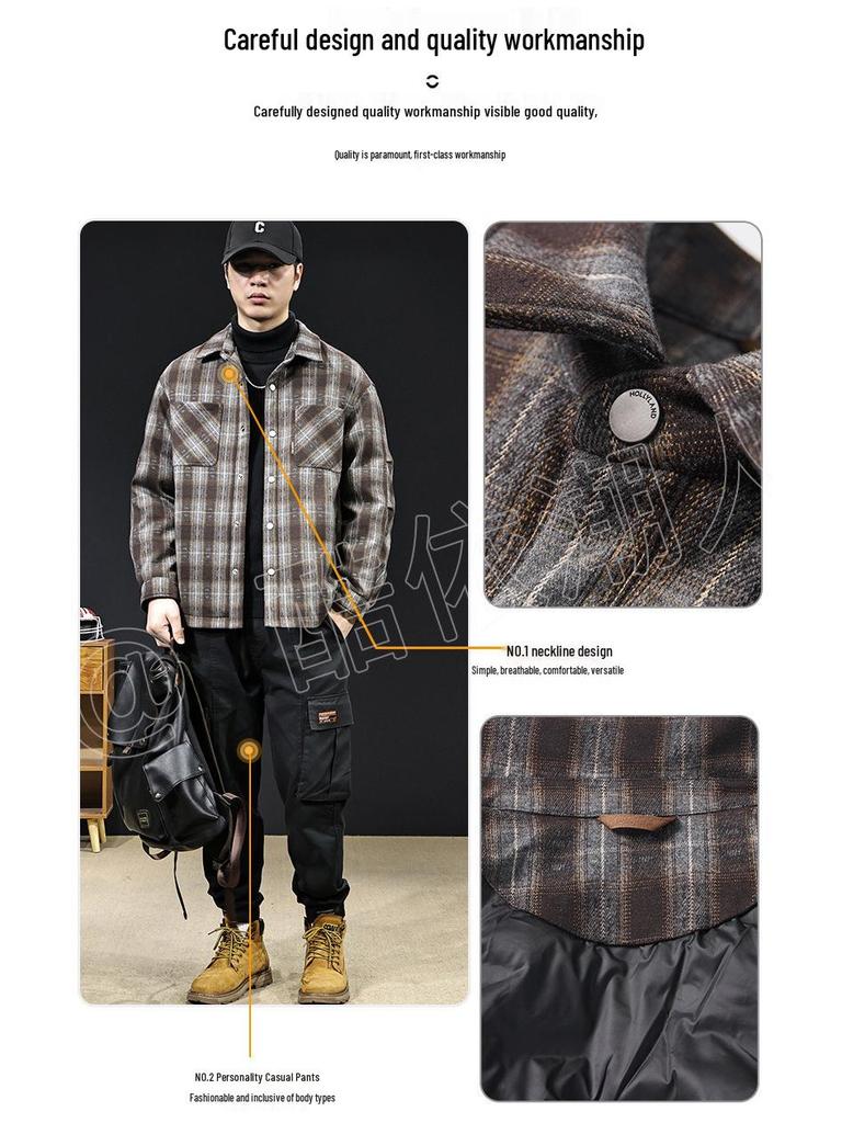 Amerikanische Retro Karomuster Herren Daunenjacke: Winterkollektion 2025 - Warme High-End-Oberbekleidung mit Revers