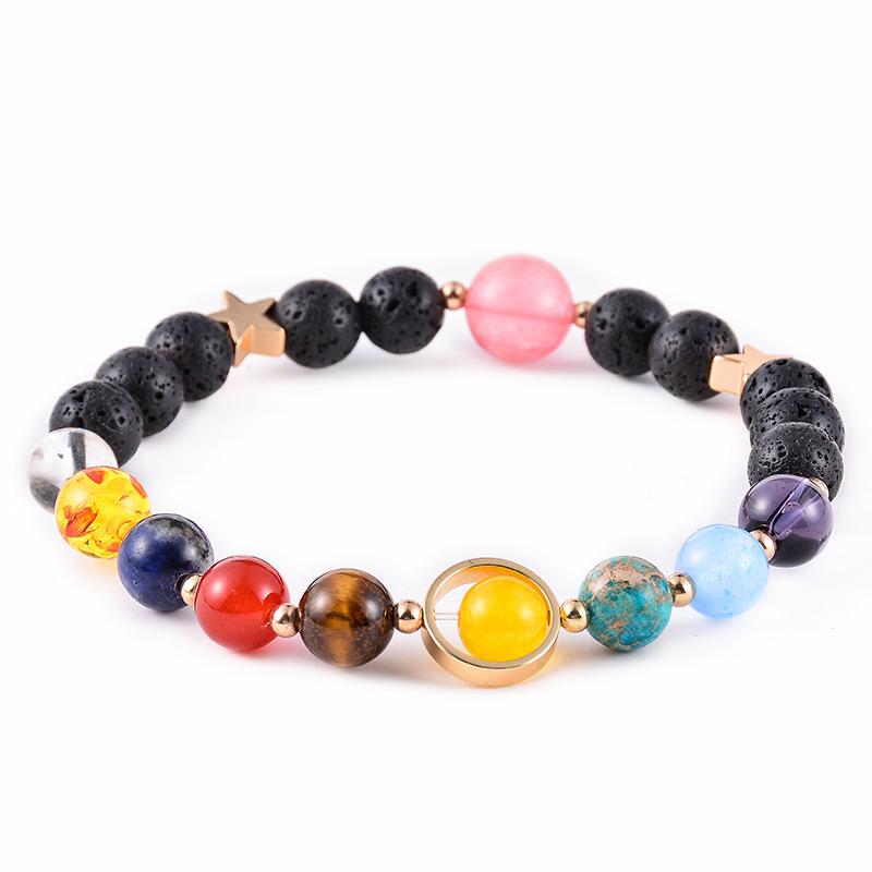 Bracelet en Pierre Agate Système Solaire: Design Galaxie Univers Réglable avec Huit Planètes