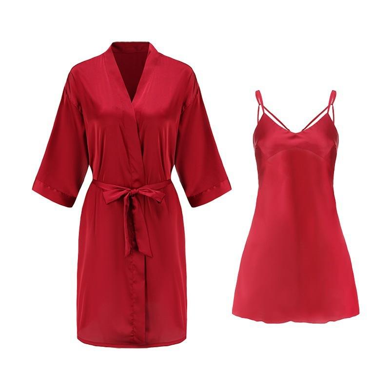 Sexy pajamas women's summer ice silk thin with chest pads, beautiful back nightgown two-piece set, suspender nightdress two-piece set