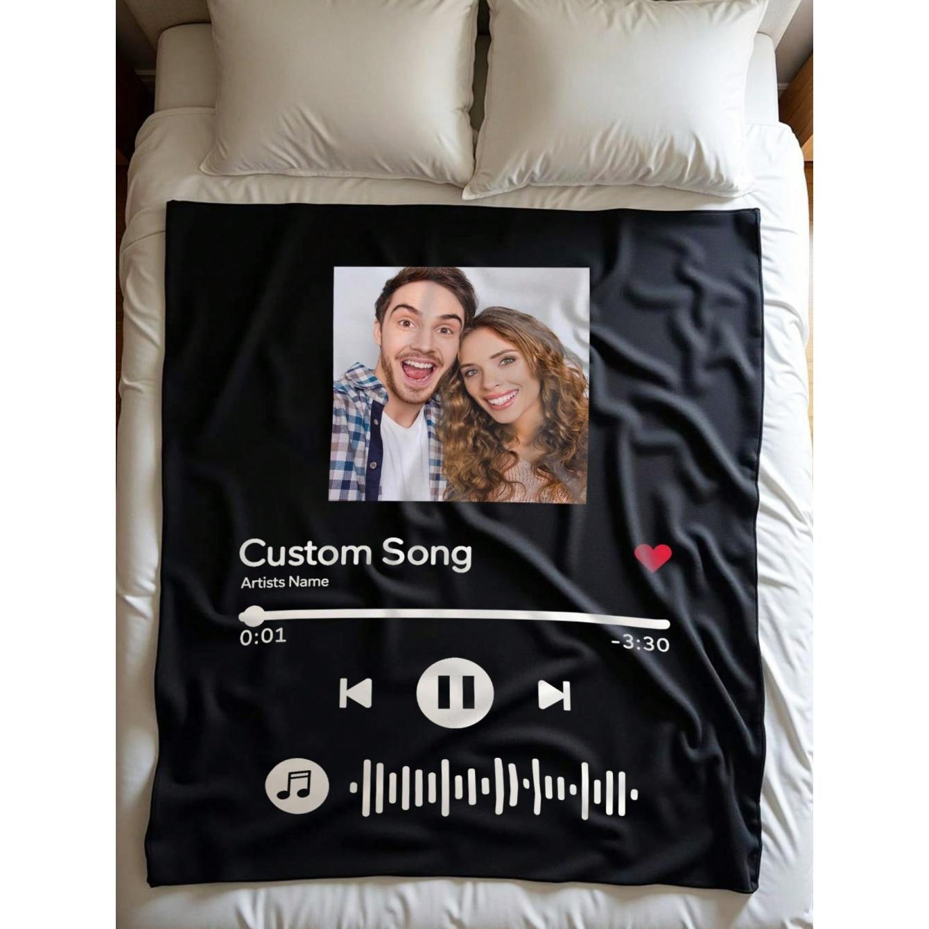 

1PC of Customized Personalized Blanket Favourite Song DIY Flannel Blanket Customized Photos Soft and Warm Gift Blankets 75x100cm (30x40inch)