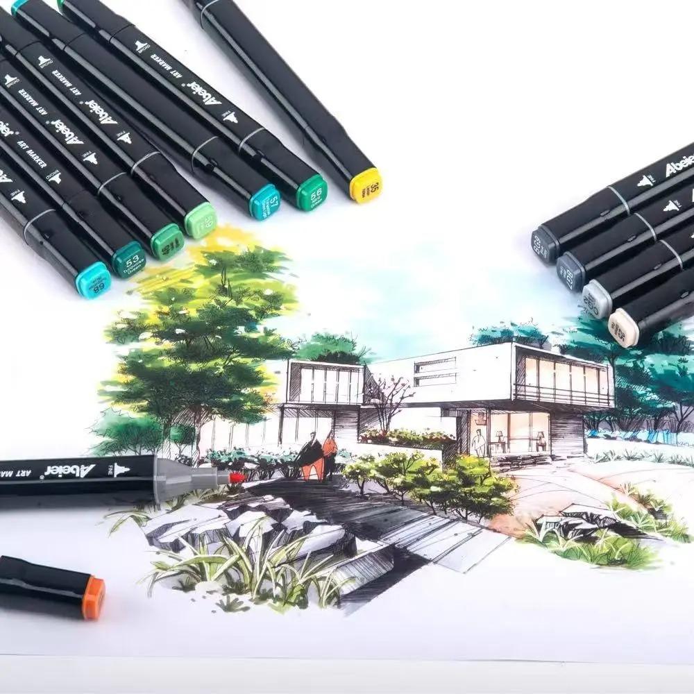 48Colors Alcohol Based Marker Pen Set Dual Tip Double Head Black Barrel Drawing Painting for Kids School Supplies Design