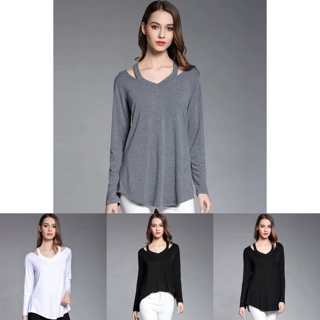 Simple Solid Color Off Shoulder Design Women Long Sleeved Top For Fall Comfort