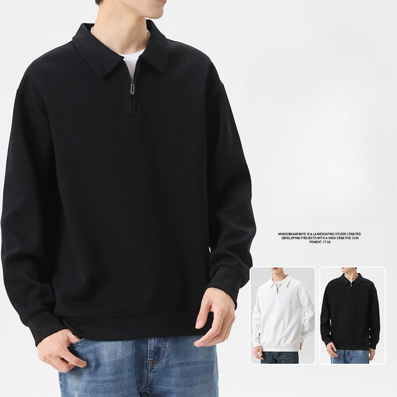 American Half Zipper Solid Color Sweatshirt for Men Autumn New Trendy Brand Large Size Men's Lapel Loose Casual Tops