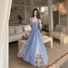 French Fresh Plaid Patchwork Lace Dress, New Summer Style, Waist-cinching, Slimming, Elegant Slip Dress for Women