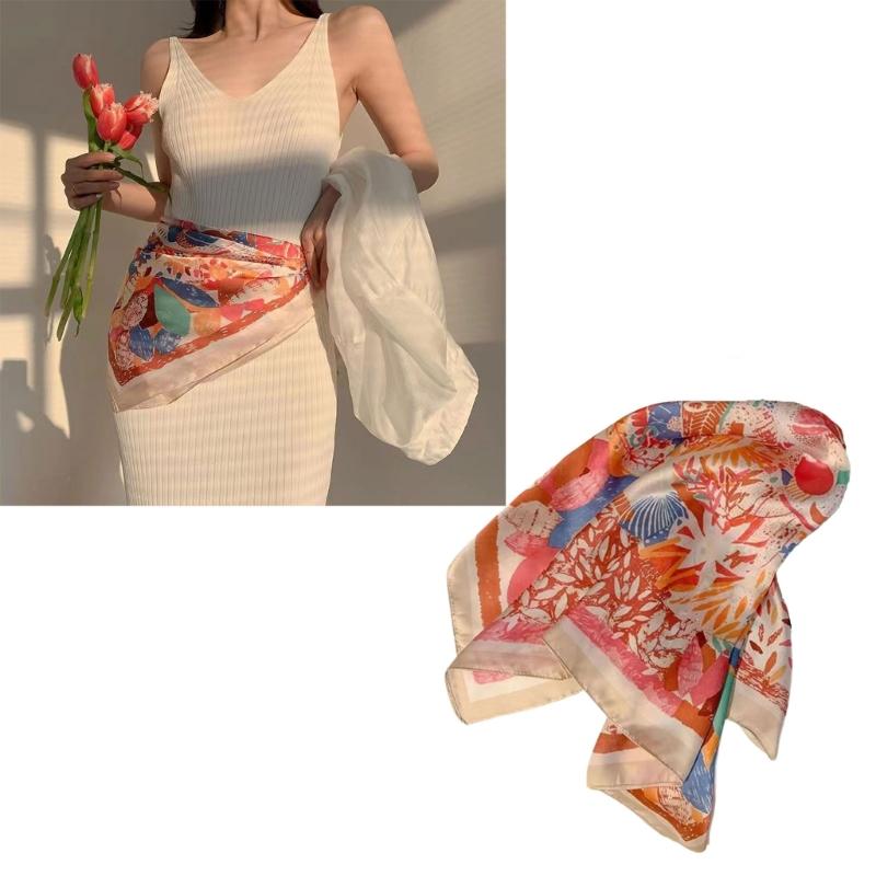 70cm Eleganter Kopftuch Quadratisches Bandana Schal Kopftuch für Damen mit Blumenmustern für verschiedene Anlässe Fotografie