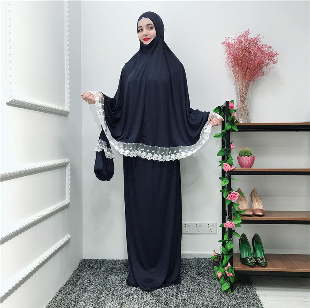 Muslim Women Ouble-Layered Large-Scale Mosque Lace Robes Dubai Cardigan Ramadan