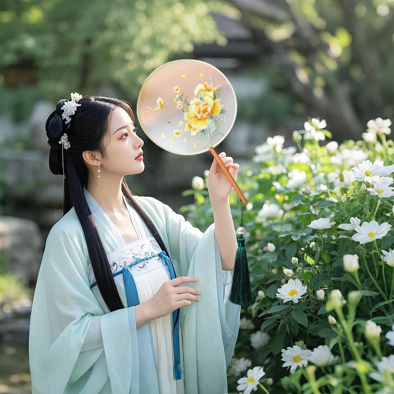 Vintage Doppelseitiger Fächer Blume Stickerei Handfächer Traditionelle Chinesische Kunst Handwerk Hanfu Tanzparty Zubehör Performance Requisiten