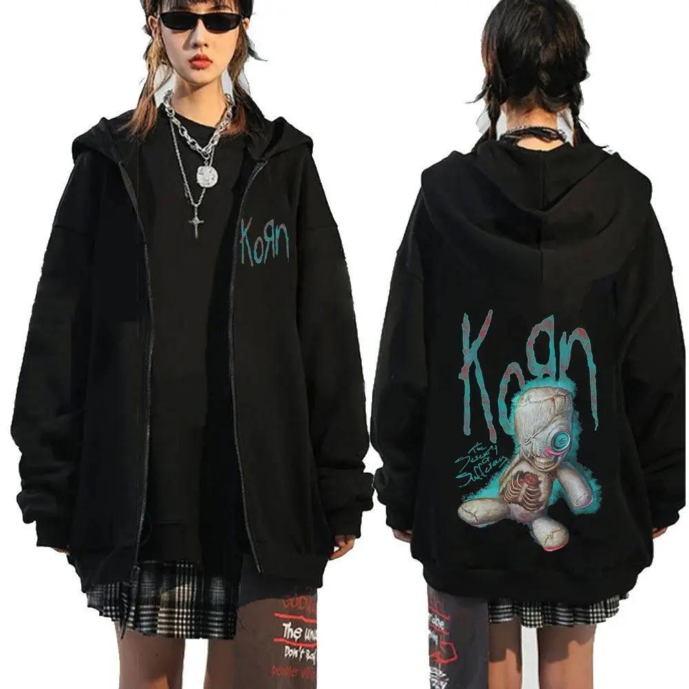Korn Zipper Hoodies Rock Band WORLD TOUR Sweatshirts Hip Hop Streetwear Zip Up Jacket Men Women Fleece Long Sleeve Clothes