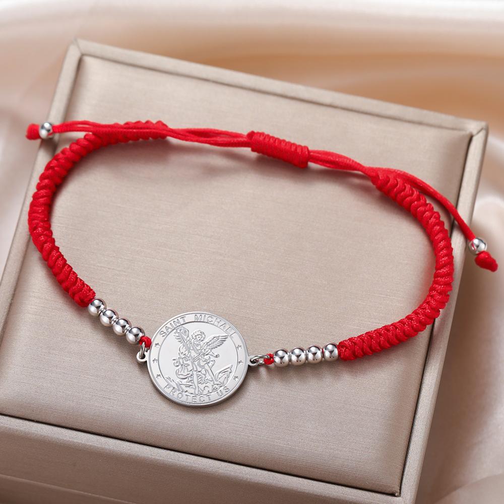 Dawapara Archangel Saint Michael Bracelet Double Sides Carved Charm Protect Us Prayer Amulet Stainless Steel Jewelry