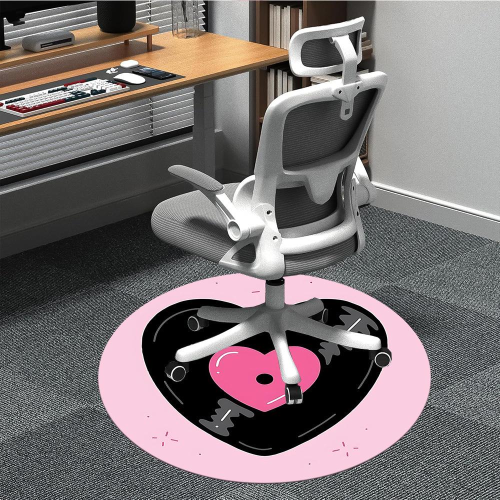 1pc Heart Vinyl Office Round Area Rug, Mat Suitable For Office, Under Office Chairs Bedroom Living Room Home Decor, Room Deco