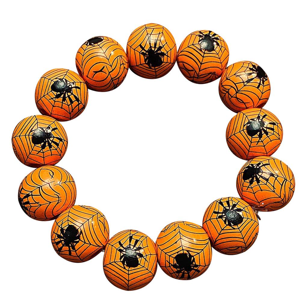 Fashionable Halloween Wood Bead Bracelet Pumpkin Spidererb Funny Face Bangle Hand Link Chain for Women's Accessories