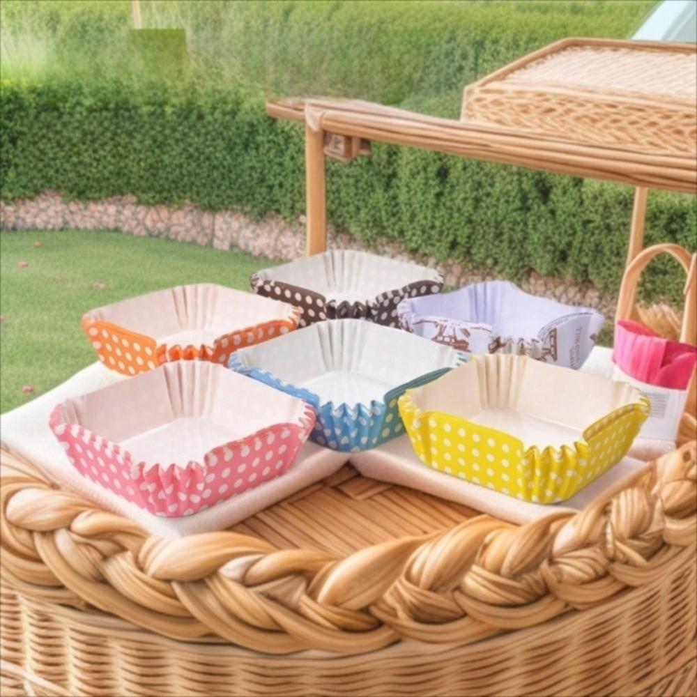 200pcs Disposable Muffin Mold Paper Cake Cups Pastry Tool Non-Stick Square Cupcake Tray High Temperature Baking Cake Liners Oven