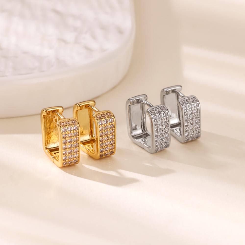 Luxury Multi Zircon Square Stainless Steel Earring Gold Color Anti Fading Earrings for Women Wedding Jewelry Accessories Gifts