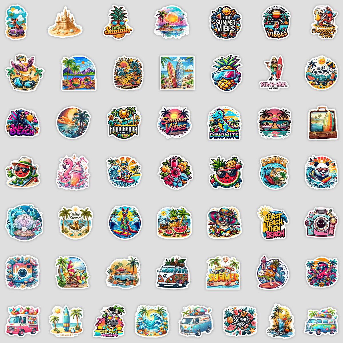 

50 Colorful Summer Graffiti Stickers Personalized Vacation Style Beach DIY Water Cup Mobile Phone Waterproof Decorative Stickers