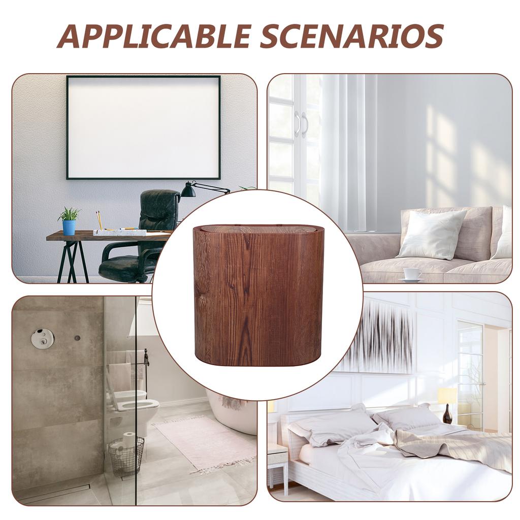 Wood Grain Trash Can 14L Slim Design for Tight Spaces Modern Rustic Bathroom Wastebasket with Lid Home Hotel Use
