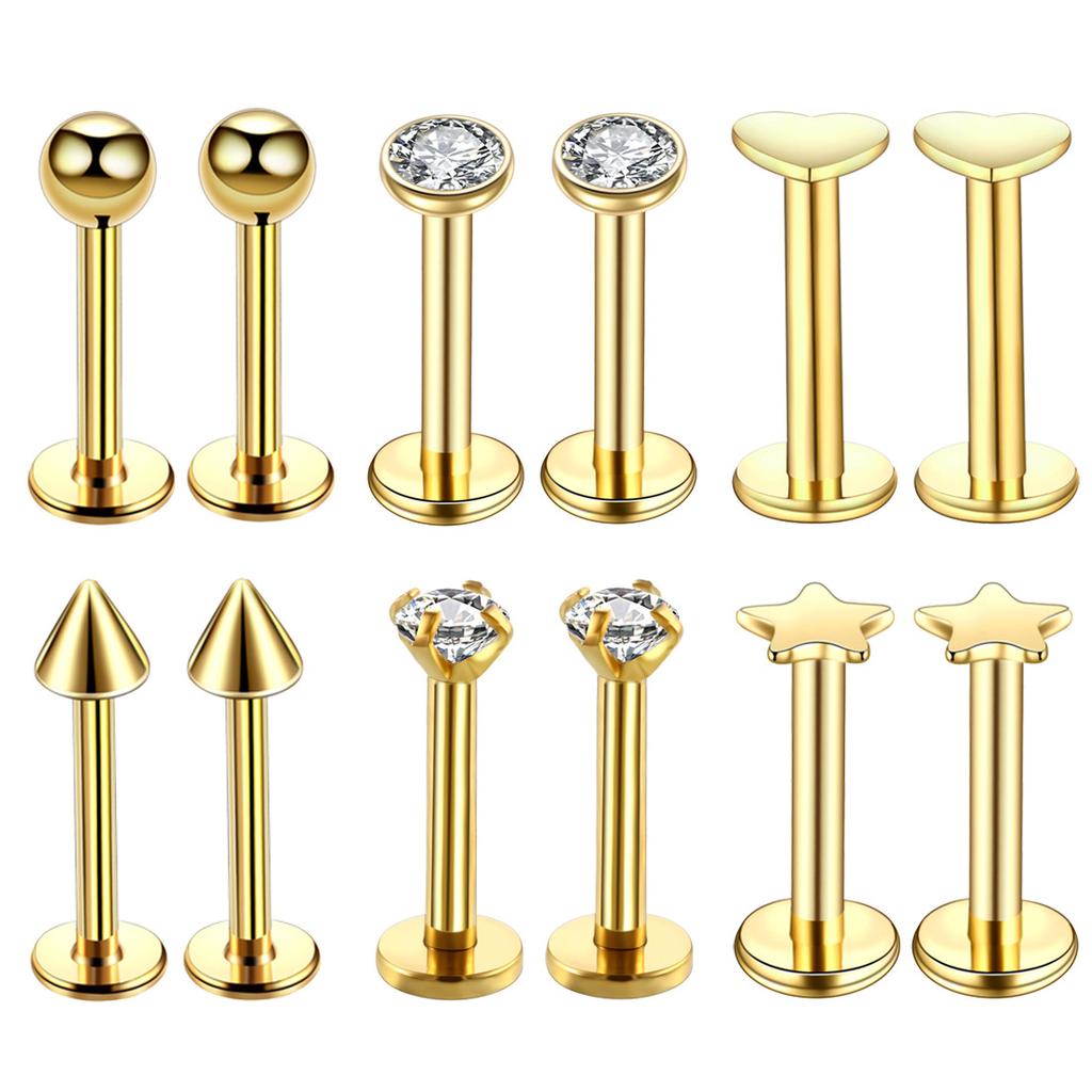12PC Crystal Labret Piercing Set 16G Heart Tragus Piercing Earring Lot Conch Piercing Set Lip Labret Stud Pack Lobe Earring Bulk