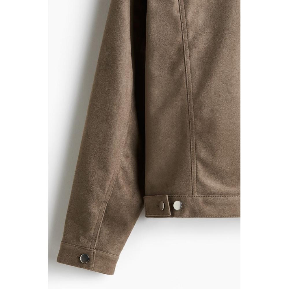 H M Regular Fit Textured Jacket Dark Beige