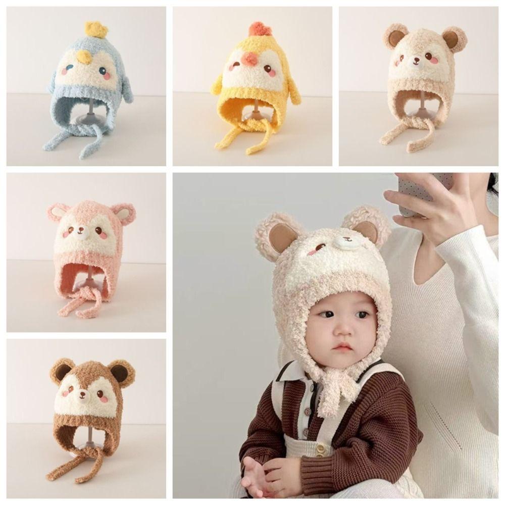 Cartoon Kids Earflap Beanie Thick Plush Lined Infant Winter Cap Toddler Warm Hat Cold Weather
