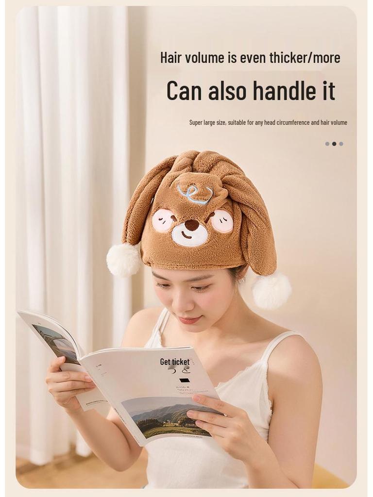 Thickened Cartoon Coral Fleece Hair Drying Towel - Absorbent, Quick-Drying, Foldable & Warm Head Wrap Cap