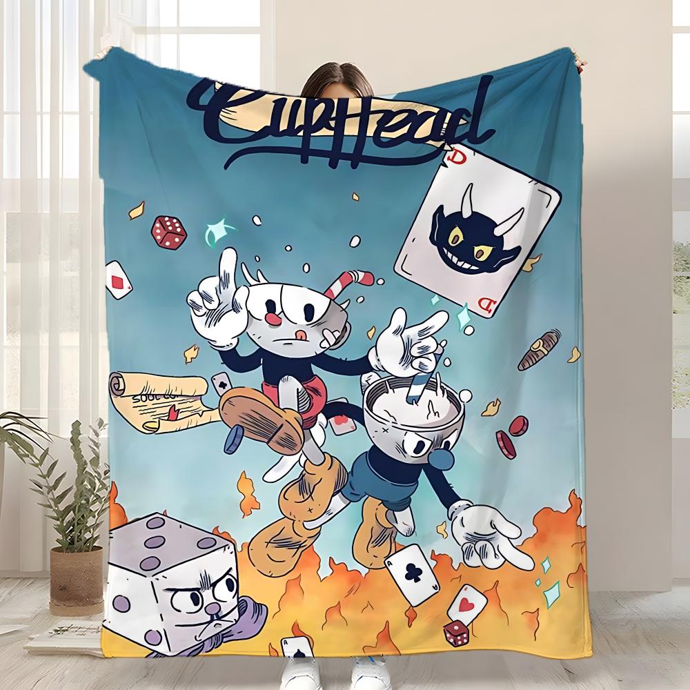 Klassisch Niedlich Spiel C-Cuphead Wurf Kinderfreundliche Flanell-Wurfdecke Weich Warm Antistatisch Waschbar Ganzjahres