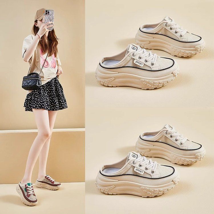 2025 summer baotou half slippers outer wear women hollow thick soles go out office workers fashion versatile lazy shoes tide